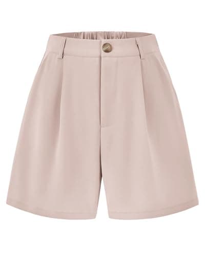 KIRUNDO Shorts for Women Dressy Casual Summer Elastic Waist in The Back Pleated Wide Leg Tailored Work Trouser Shorts (Beige, Medium) - Image 1