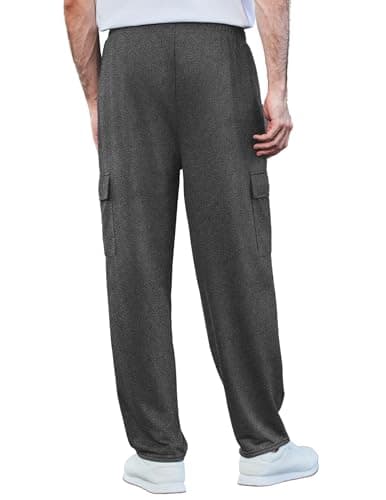 Deyeek Mens Sweat Pants Cargo Sweats for Men Baggy Cargo Sweatpants Open Bottom Gym Joggers Men's Athletic Pants with Pockets Charcoal - Thumbnail 2