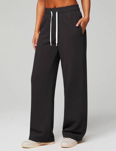 HeSaYep Wide Leg Sweatpants for Women High Waisted Y2K Baggy Sweat Pants Drawstring Athletic Straight Leg Trousers Pants with Pockets Black M - Thumbnail 2