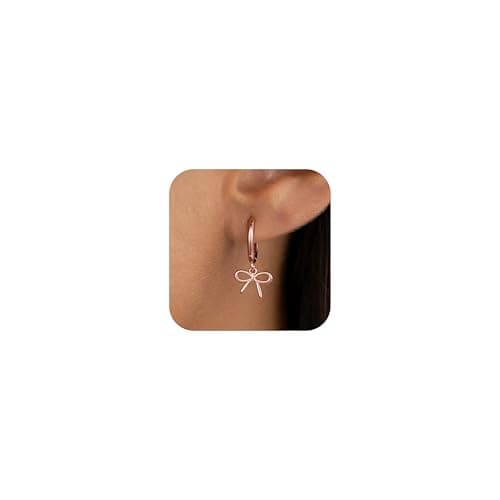 JIAOGE Rose Gold Earrings for Women Trendy - Hypoallergenic Earring Rose Gold Hoop Earrings for Women Jewelry Bow Earring Friendship Birthday Gifts - Image 1