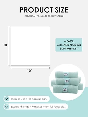 HIPHOP PANDA Baby Washcloths, Rayon Made from Bamboo - 2 Layer Ultra Soft Absorbent Newborn Bath Face Towel - Reusable Baby Wipes for Delicate Skin - Green, 6 Pack - Thumbnail 2