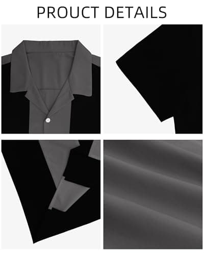 YTD Men's Vintage Bowling Shirt Short Sleeve Button Down Summer Cuba Beach Shirts Black Dark Gray - Thumbnail 5