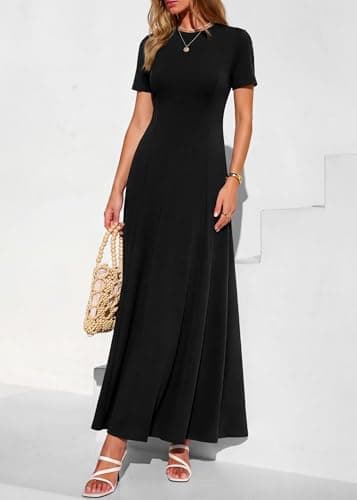 KIRUNDO Wedding Guest Dresses for Women 2026 Spring Summer Short Sleeve Pleated Long Flowy A Line Formal Maxi Dress Pockets(Black, Medium) - Thumbnail 3
