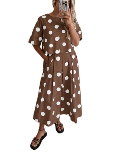 Tankaneo Womens Polka Dot 2 Piece Skirt Sets Summer Tie Back Tops Pleated Maxi Skirts Matching Set Beach Vacation Outfits - Image 1