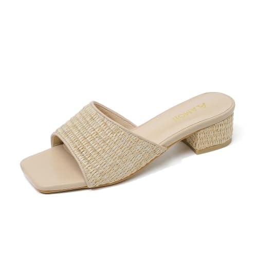 Amoji Raffia Block Heels Women Dress 2 In Dress Heeled Sandals 345 Beige 8 women