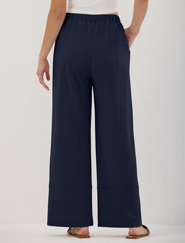 ZAFUL Womens Baggy Wide Leg Pants Cotton Casual Elastic Waist Lounge Palazzo Sweatpants Navy Blue L - Thumbnail 2