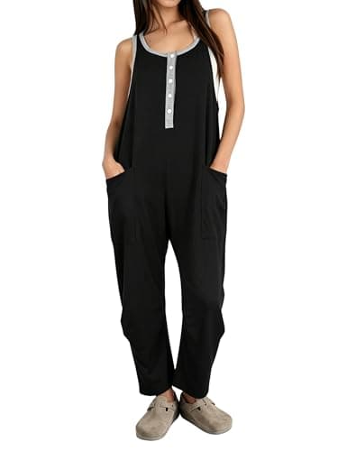 AMEBELLE Jumpsuits for Women Sleeveless Womens Overalls Adjustable Straps Baggy Casual Rompers with Pockets(3071-Black-L) - Image 1