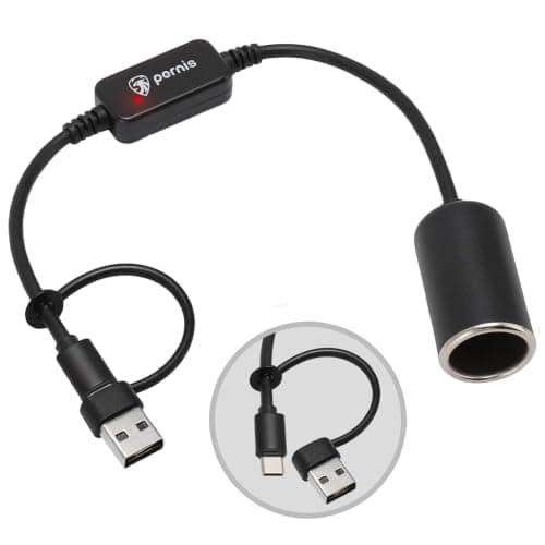 USB to Cigarette Lighter Adapter, 35cm Cable, USB A & C Input 5V, 12V Car Cigarette Lighter Socket Output, Power Converter for Dash Cam, GPS, LED Lights& More - Image 1