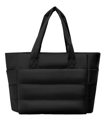 ZTOZ Tote Bag for Women, Puffy Tote Bag with Zipper, Large Quilted Shoulder Bag Handbag with Compartments for Travel, Work, Gym (Black) - Image 1
