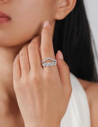 IMOLOVE Moissanite Wedding Bands for Women, Trendy 0.8 Carat Marquise Eternity Wedding Band Everyday Fashion Silver Moissanite Rings for Women with 18K White Gold Plated Size 9 - Thumbnail 5