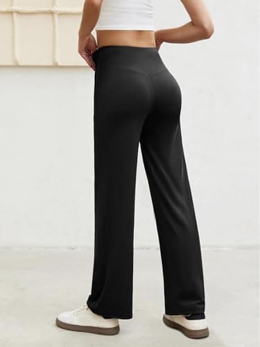 COPYLEAF Wide Leg Pants Woman Crossover Yoga Pants with Pockets Loose Stretchy Work Dress Pants Casual Lounge Sweatpants(Black M) - Thumbnail 3
