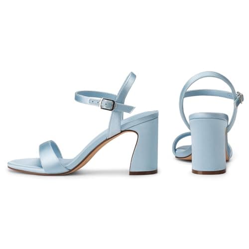 XMWEALTHY Women's Blue High Heels Chunky Block Heeled Sandals Open Toe Ankle Strap Summer Dress 3-Inch Wedding Heels for Graduation Prom Size 10 - Thumbnail 6