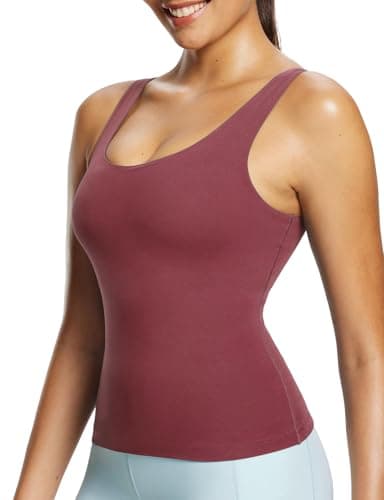 baleaf Freeleaf Longline Sports Bras for Women, Wirefree 3D Molded Cup Tank Tops, Medium Impact Yoga Workout Running Bra Wine Red XS - Image 1