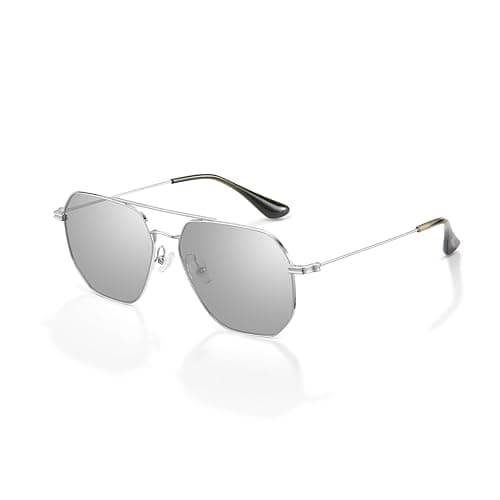 MUJOSH Geometric Polygon Aviator Sunglasses for Men Women, Lightweight Double Bridge Shades for Driving, Fishing & Fashion Accessories, Moonlight Silver, Exclusive Eyewear Brand of EssilorLuxottica - Image 1