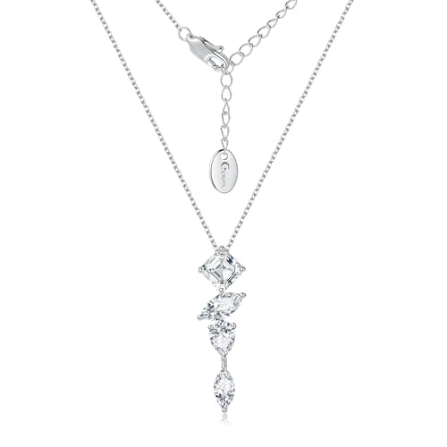 Gloraine White Gold Plated Cubic Zirconia Necklace, 7A-Grade Multi-Cut CZ Pendant, Hypoallergenic Jewelry Gift for Women (White) - Image 1