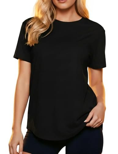 MAPICK Womens Athletic T-Shirt Short Sleeve Crew Neck Gym Tee Workout Top Summer Yoga Loose Fit Shirt Black - Image 1