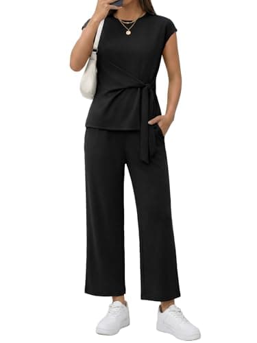 Casly Lamiit 2 Piece Sets for Women Summer Vacation Outfits Lounge Sets Teacher Outfits Clothing Set Tracksuit Black S - Image 1