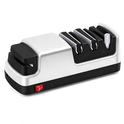 4-in-1 Electric Knife Sharpener, Professional 2-Stage Diamond Sharpening System for Straight/Serrated Knives, Scissors & Polishing Rod, Kitchen Blade Sharpener - Image 1