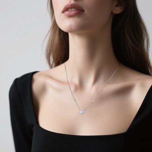 Moissanite Halo Pendant Necklace for Women, 18K Gold Plated 925 Sterling Silver, 1-3CT Lab-Created Diamond D Color VVS1 Round, Hypoallergenic Moissanite Pendant Necklace, Valentines Anniversary Jewelry for Wife (Round Halo, 18K White Gold Plated S925, 1CT) - Thumbnail 2