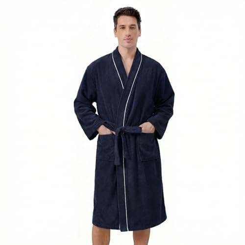 Inner Wish Men's Terry Cloth Bathrobe - Soft Absorbent Quick-Dry Spa Robe with Pockets, Lightweight Robe for Lounge & Shower，Navy，S/M - Image 1