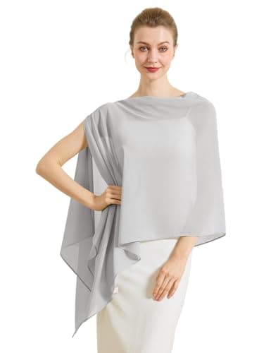 BEAUZSUZSANA Chiffon Cape Shawls for Evening Dress Soft Elegant Sheer Wraps Perfect for Weddings Parties (Silver) - Image 1