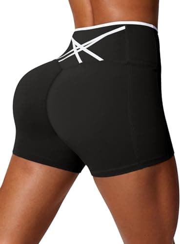 Aoysky Womens Workout Biker Shorts 5" Color Block High Waisted Yoga Athletic Shorts Black