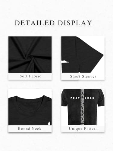 Christian Shirts for Men Faith Cross Print Tshirts Bible Verse Inspirational Graphic Crewneck Short Sleeve Top Black - Thumbnail 4