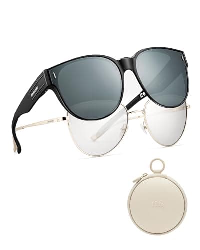 BENEUNDER Polarized Fit Over Sunglasses for Womens & Men, Retro Round Lightweight Folding Sunglasses for Nearsightedness