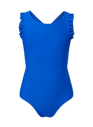 DOKOTOO KIDS Girls Swimsuit Summer Teen Girl Swimming Suits Removable Pads Ruffle One Piece Swimsuits Solid Cute Fashion Swimwear Cross Back Sleeveless Beachwear Royal Blue Size 12 13 Years Old - Image 1