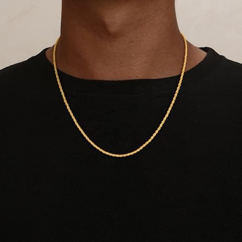 HIMSTORY Gold Chain for Men, 18K Gold Plated 925 Sterling Silver 3mm Rope Chain Necklace for Men Jewelry Sturdy Non-Fading Mens Chains Gifts for Dad Husband 24 Inch - Thumbnail 2
