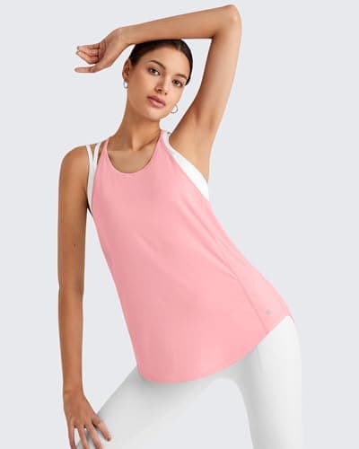G4Free Running Tank Tops for Women Spaghetti Workout Fast Dry Athletic Racerback Gym Yoga Tanks Lightweight (Pink,L) - Thumbnail 5