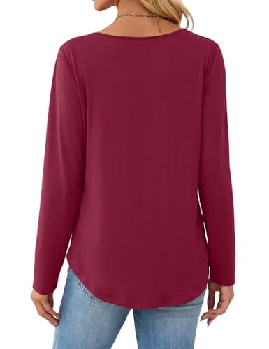 JUSTFASHIONNOW Shirts for Women Trendy Long Sleeve Tops V Neck Ladies Dressy Blouses Pleated Maternity Shirt Tunics Early Fall Fashion (Wine Red, Medium) - Thumbnail 6