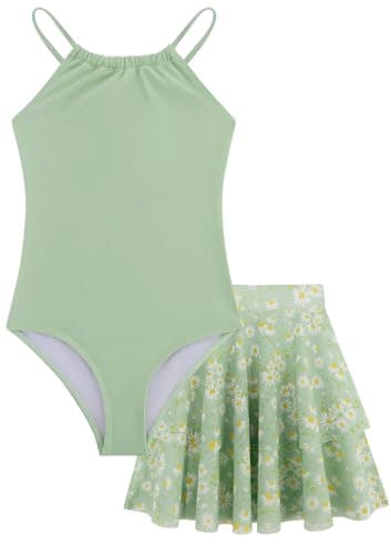 Seanrui Girls Swimsuits Size 12 One Piece Bathing Suits Swimwear with Skirt for Teen Girls Kids Green - Image 1