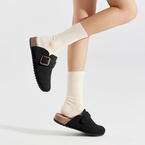 Stelle Suede Clogs for Women Men Potato Shoes with Arch Support Leather Cork Footbed Mules Slip on Home Slippers(Black,11) - Thumbnail 2