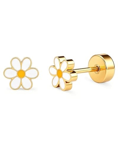 MHWTTY Hypoallergenic Daisy Studs Earrings for Women,18K Gold Plated Surgical Stainless Steel Flat Back Flower Earrings for Sensitive Ears,20G Post Screw Back Cartilage Helix Piercing Jewelry (Gold) - Image 1