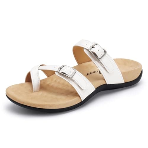 Athlefit Orthopedic Sandals for Women with Arch Support Adjustable Comfort Walking Orthotic Flip Flops White Size 10 - Image 1