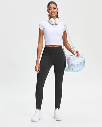 Stelle Workout Ribbed Seamless Leggings for Women High Waist Tummy Control Gym Leggings Athletic Yoga Pants(Black, XS) - Thumbnail 6