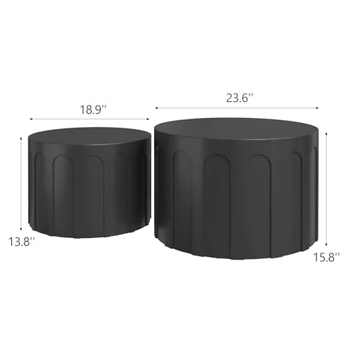 Furnivado Nesting Coffee Table Set of 2, Modern Round Coffee Table with Non-Slip Feet, Wooden Circle Accent Tables for Small Spaces, Side End Table for Living Room, Bedroom, Balcony, Office, Black - Thumbnail 2