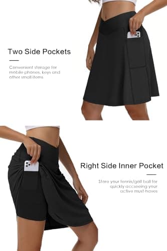 KORALHY Skorts for Women with Pockets Knee Length Athletic Skirt Golf Skirts for Women Tummy Control Tennis Skorts Black XL - Thumbnail 4