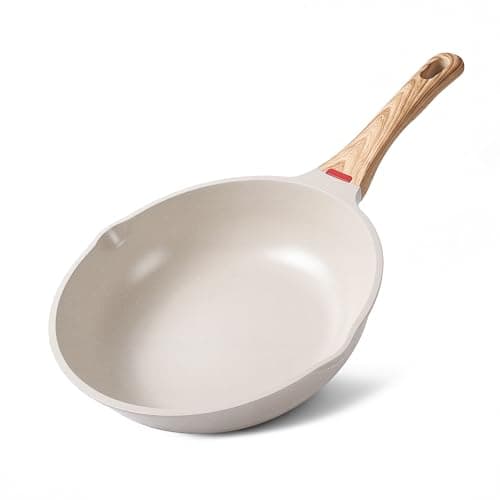 Foorey Home Non Stick Frying Pan Heat-Resistant Handle Nonstick Skillet Cookware Healthy Omelette Pan Compatible with All Stoves (White, 9.44 Inch)
