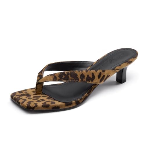 Athlefit Women's Kitten Heels Flip Flops Square Open Toe Low Heels Slip On Comfortable Suede Thong Sandals Leopard Leopard Size 8 - Image 1