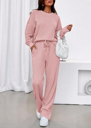 KIRUNDO Matching Sets Women Clothing Sweatsuits 2 Piece Outfit Sweat Set 2026 Spring Lounge Sets Airport Travel Tracksuit(Pink, Small) - Thumbnail 4
