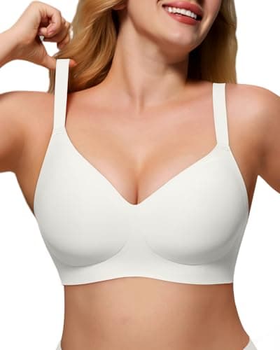 As Fairy Wireless Comfort Bras for Women - Seamless Push Up T-Shirt Bra, V Neck Ultra Soft Sleeping Bralette Everyday Wear White 40DD - Image 1