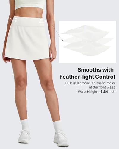 G4Free White Golf Skirts,Soft Comfortable Tennis Skirts with Shorts Ladies High Waisted A Line Lounge Running Athletic Active Golf Skort Inner Pockets(White,XL) - Thumbnail 4