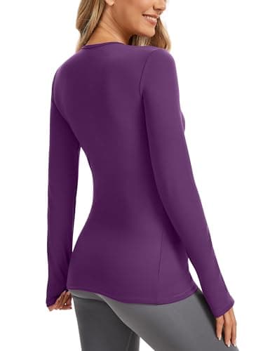 MathCat Maternity Long Sleeve Shirt with Thumbleholes,Pregnancy Casual Tops Athletic Yoga Maternity Shirts Purple - Thumbnail 4