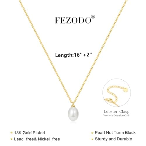 Fezodo Gold Pearl Necklace for Women, Dainty Single Pearl Necklaces for Women Trendy Simple Pearls Drop Pendant Necklace Wedding Pearls Jewelry Christmas Stocking Stuffers for Teens Gifts - Thumbnail 5