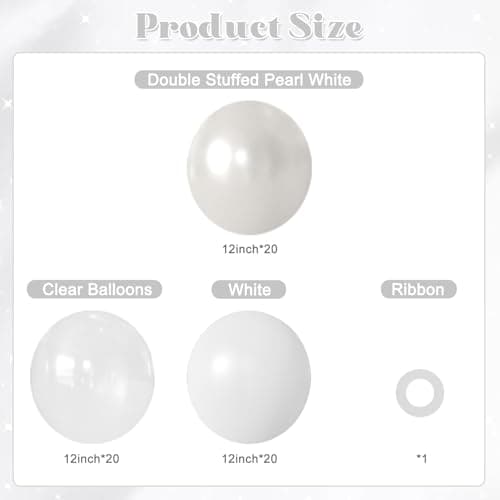 60Pcs Pearl White Balloons, 12Inch Double Stuffed Pearl White Clear Balloons for Baby Shower Wedding Bridal Shower Engagement Anniversary Baptism Birthday Party Decorations - Thumbnail 2
