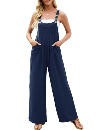 Heymoments Overalls Jumpsuits Rompers for Women Dark Blue X-Large Casual Maternity Winter Fall Comfy Ladies Loose Fit Dressy Wide Leg One Piece Sleeveless Grils Long Bib Baggy Pants with Pockets - Image 1