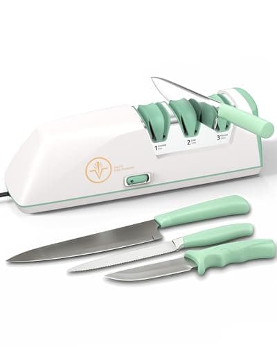 Electric Knife Sharpener with Replaceable Sharpening Head Easy to Change, 3-Stage & 15° Precision Angle Diamond Sharpening System for Metal Knives, Ceramic knives, Exquisite Gifts and Packaging