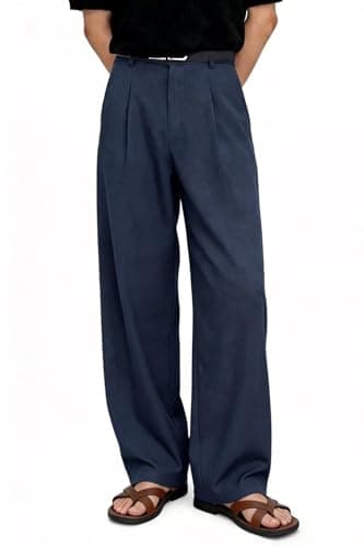 Heyfanee Linen Pants Men Casual Loose Fit Summer Beach Pants for Men Blue Lightweight 34 - Image 1